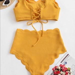 ZAFUL Scalloped Textured High Waisted Bikini Set